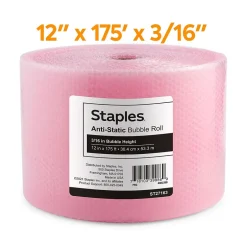 Staples 3/16" Antistatic UPS Approved Bubble Roll, Anti-Static, 12" x 175' (4072825)* Bubble Rolls