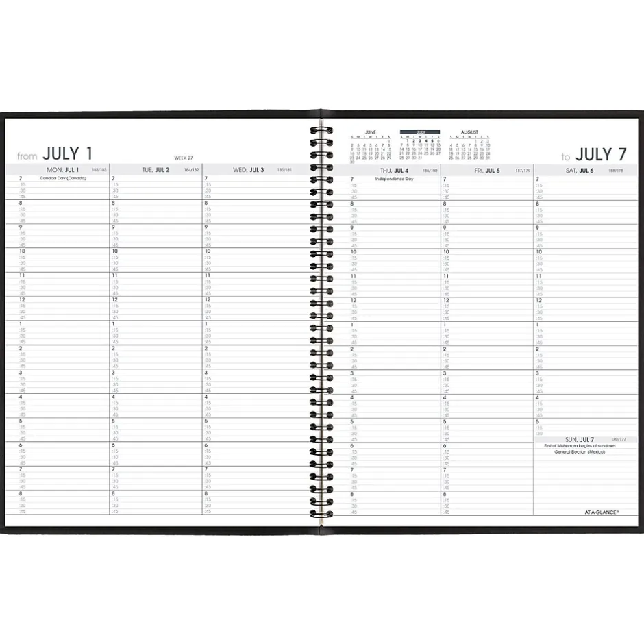 AT-A-GLANCE 2024-2025 7" x 8.75" Academic Weekly Appointment Book, Faux Leather Cover, Black (70-958-05-25) Outlet