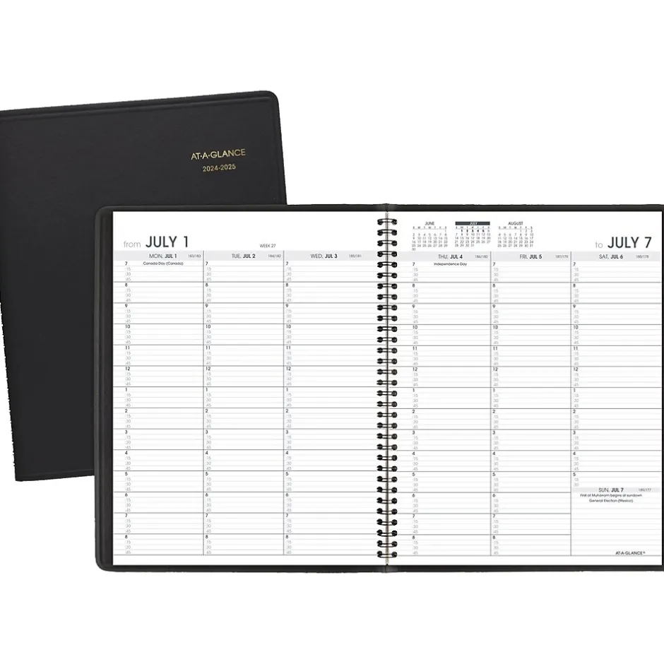 AT-A-GLANCE 2024-2025 7" x 8.75" Academic Weekly Appointment Book, Faux Leather Cover, Black (70-958-05-25) Outlet