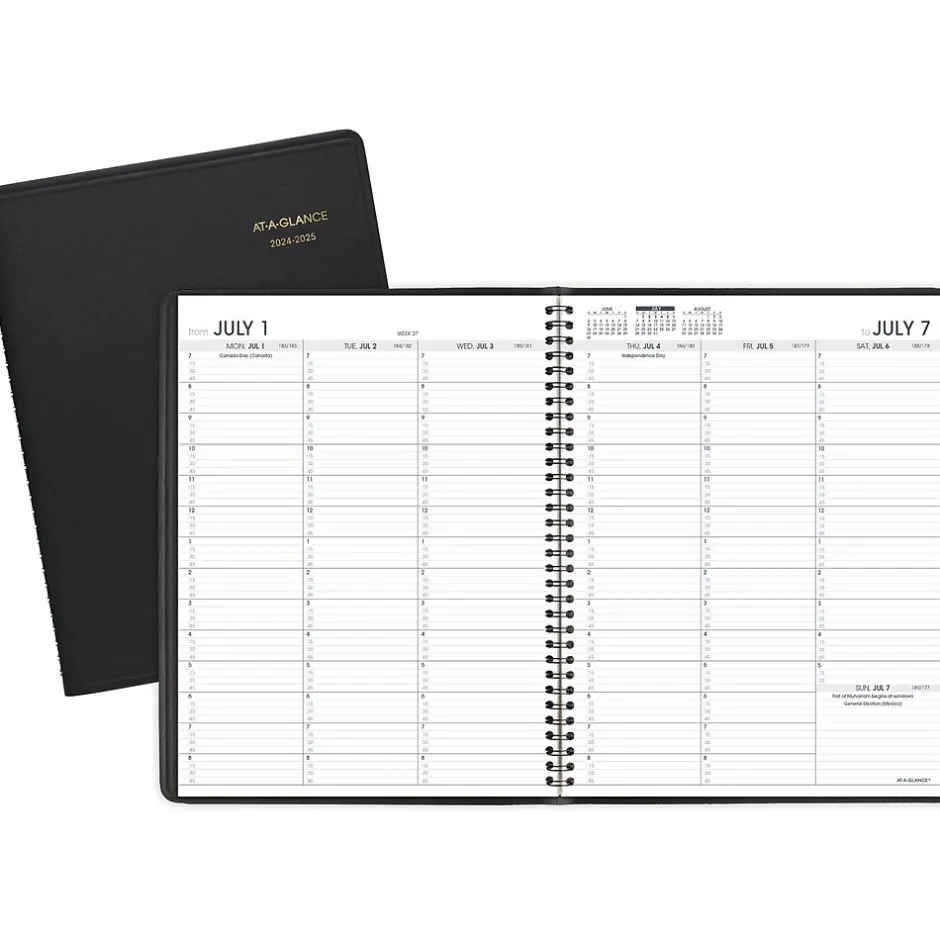 AT-A-GLANCE 2024-2025 8.25" x 11" Academic Weekly Appointment Book, Faux Leather Cover, Black (70-957-05-25) Clearance