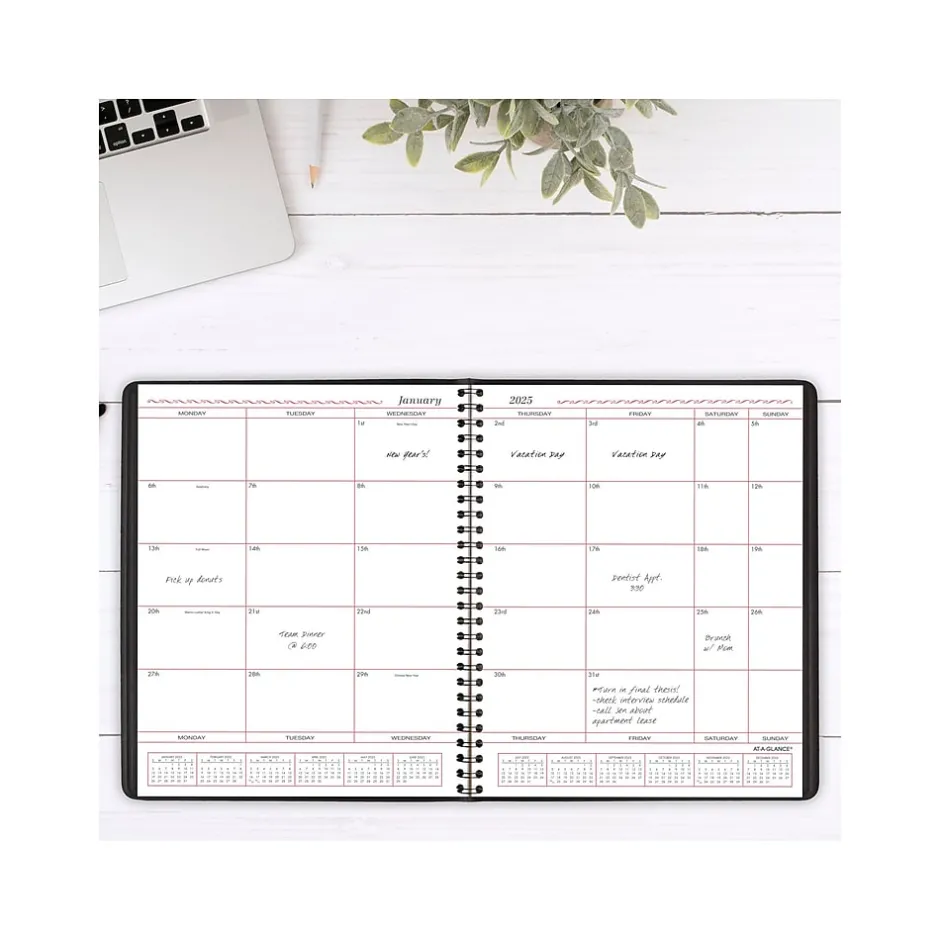 AT-A-GLANCE 2025 8" x 10" Calendar Year/Monthly Planner, Faux Leather Cover Black (70-130-05-25) Outlet