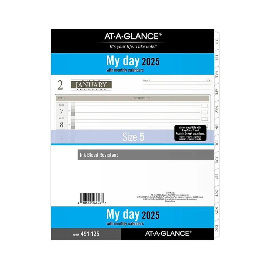 AT-A-GLANCE 2025 11" x 8.5" Daily & Monthly Planner Refill, White/Brown (491-125-25)