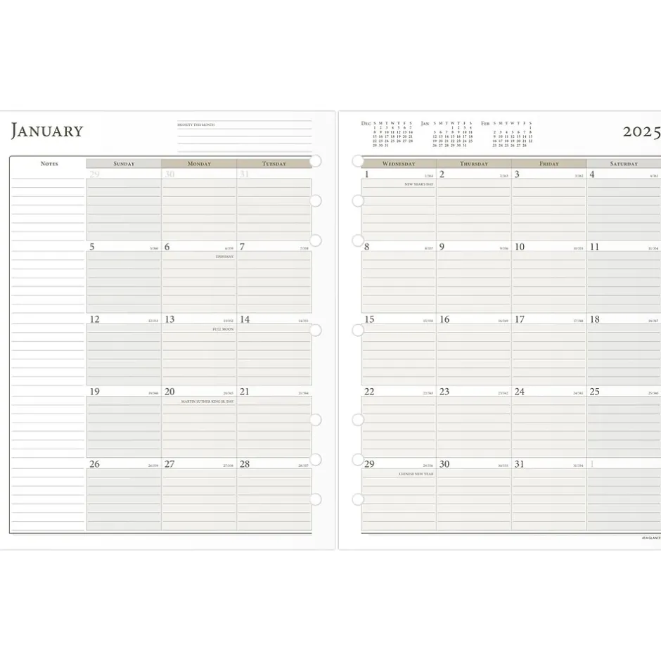 AT-A-GLANCE 2025 11" x 8.5" Daily & Monthly Planner Refill, White/Brown (491-125-25)