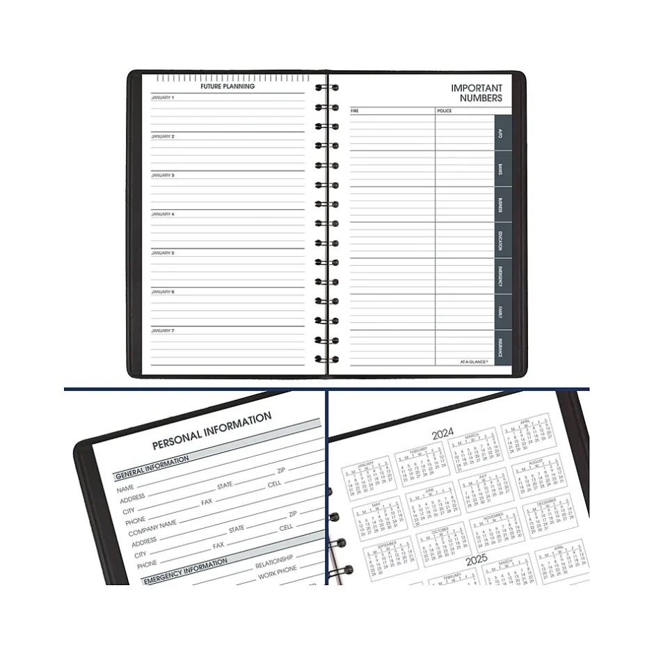 AT-A-GLANCE 2025 5" x 8" Daily Appointment Book Planner, Faux Leather Cover, Black (70-800-05-25) New