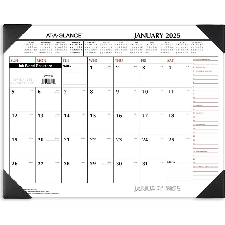 AT-A-GLANCE 2025 21.75" x 17" Monthly Desk Pad Calendar, White/Black (SK1170-00-25) Clearance