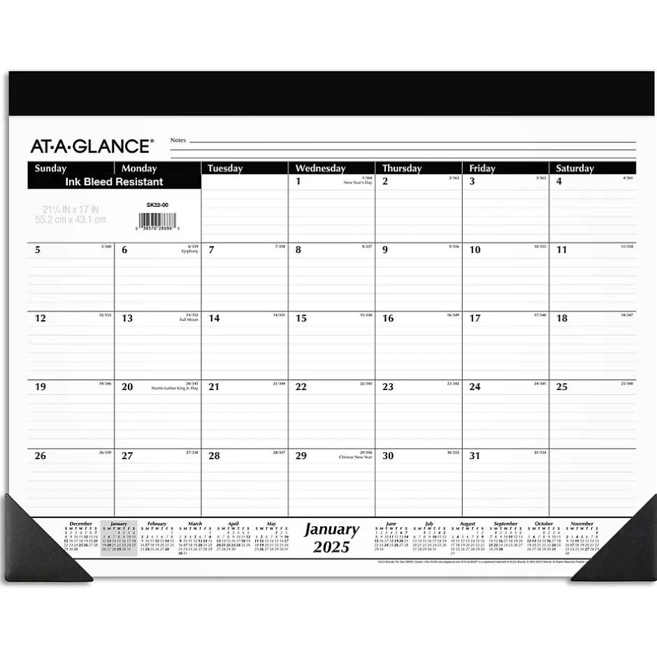AT-A-GLANCE 2025 21.75" x 17" Monthly Desk Pad Calendar, White/Black (SK22-00-25) Hot