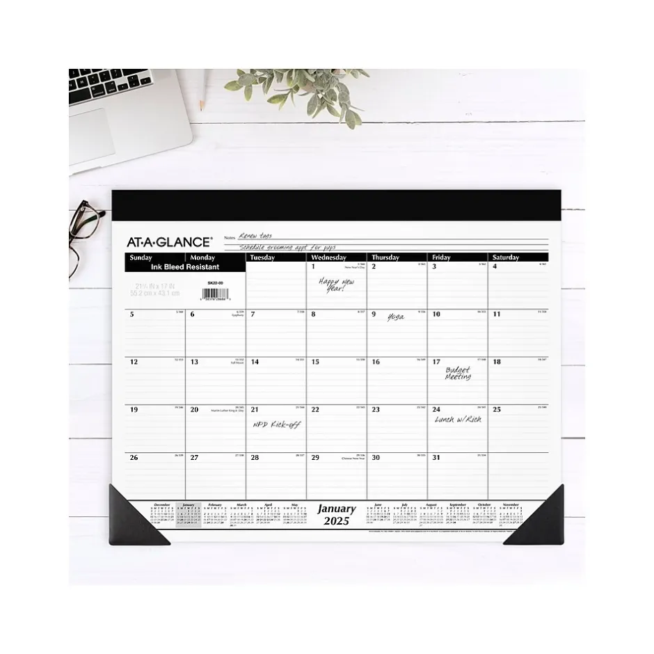 AT-A-GLANCE 2025 21.75" x 17" Monthly Desk Pad Calendar, White/Black (SK22-00-25) Hot