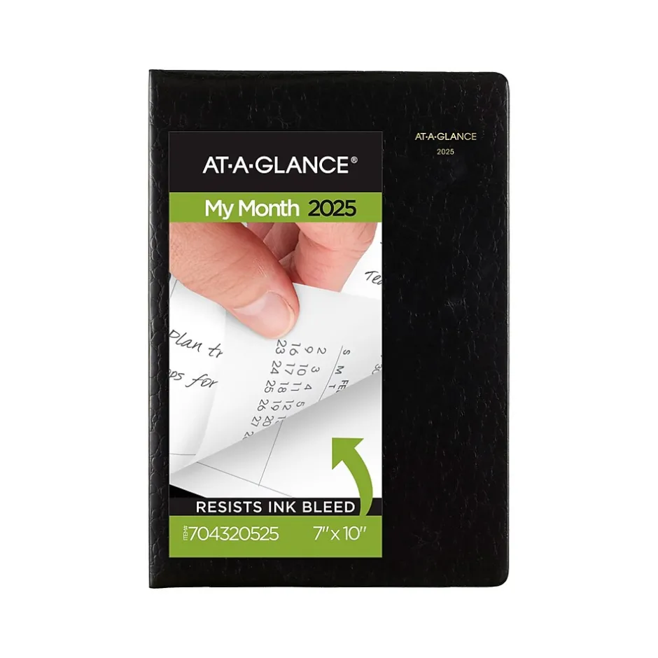 AT-A-GLANCE 2025 7" x 10" Monthly Planner, Faux Leather Cover, Black (70-432-05-25) Sale