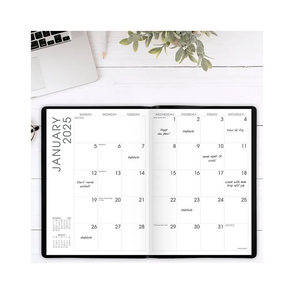 AT-A-GLANCE 2025 7" x 10" Monthly Planner, Faux Leather Cover, Black (70-432-05-25) Sale