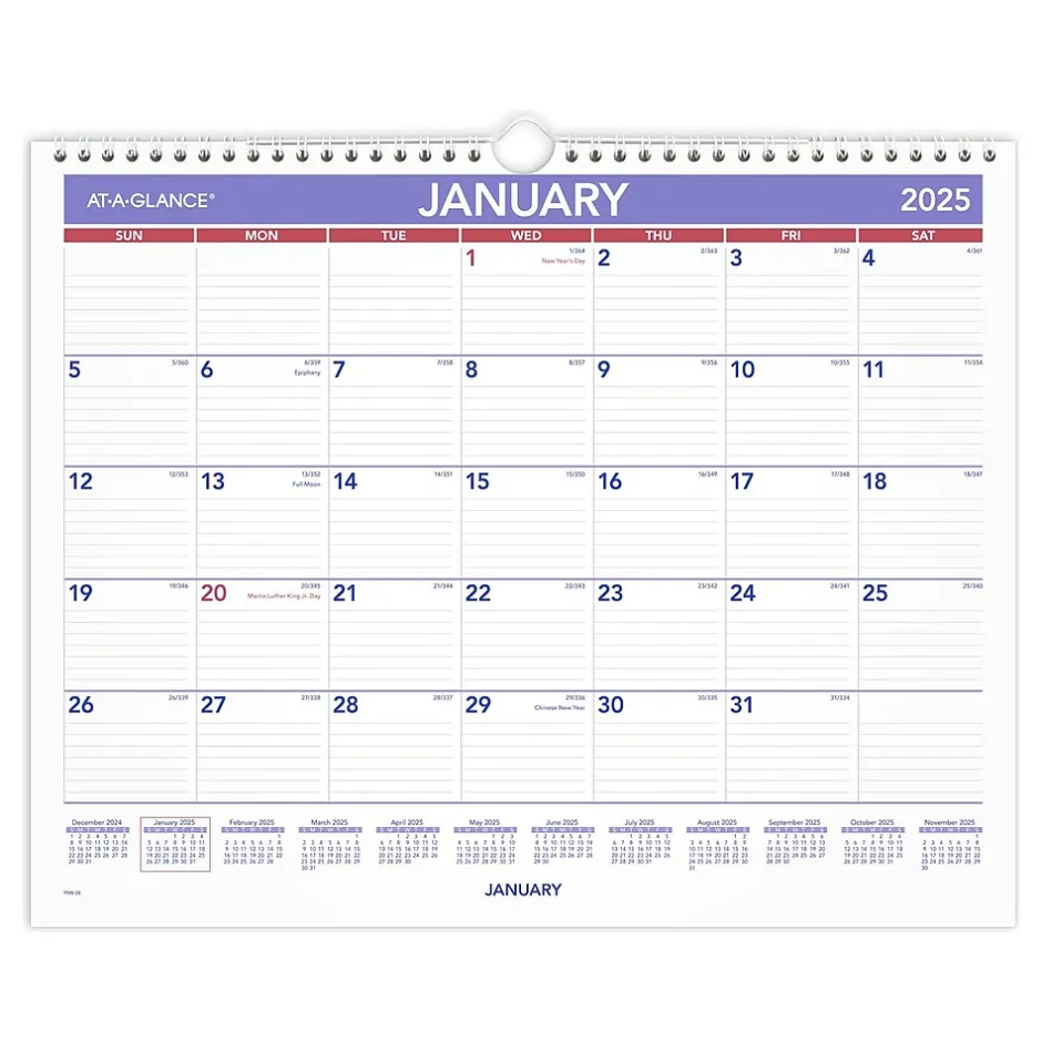 AT-A-GLANCE 2025 15" x 12" Monthly Wall Calendar, White/Purple (PM8-28-25) Hot