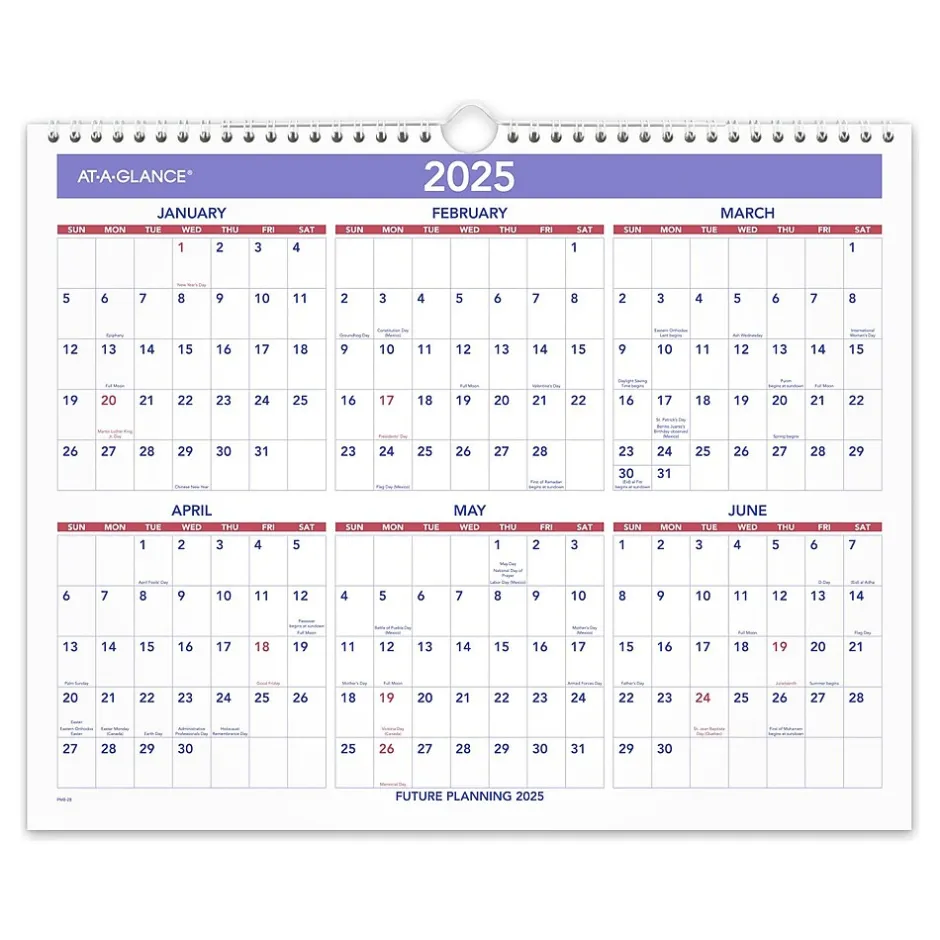 AT-A-GLANCE 2025 15" x 12" Monthly Wall Calendar, White/Purple (PM8-28-25) Hot