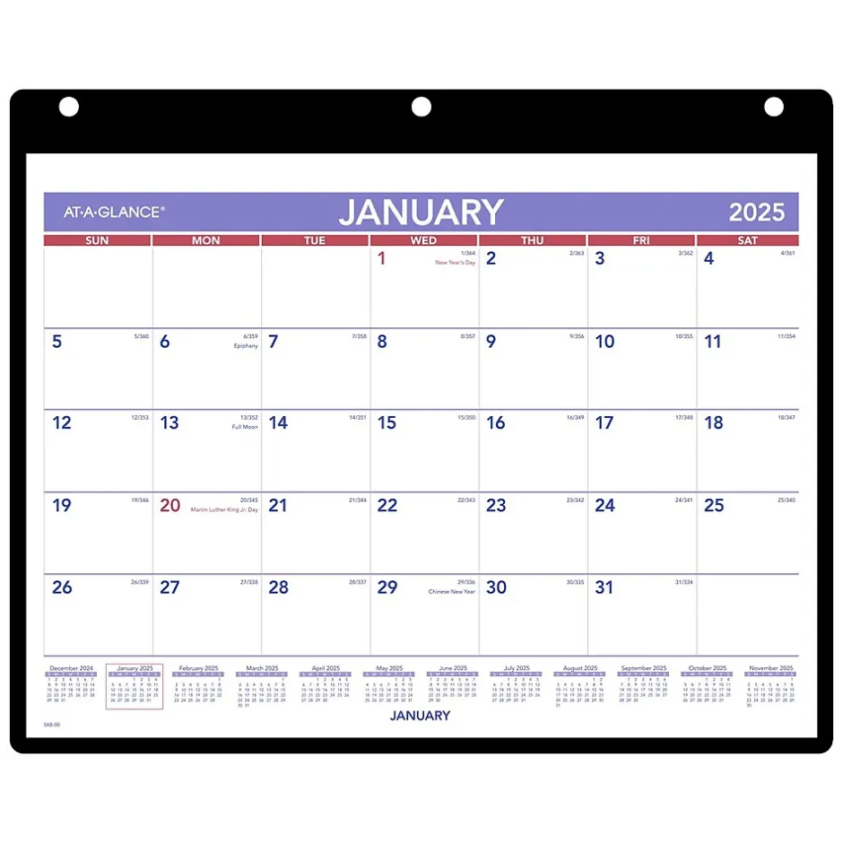 AT-A-GLANCE 2025 11" x 8" Monthly Wet-Erase Desk or Wall Calendar with Jacket, Multicolor (SK8-00-25) New