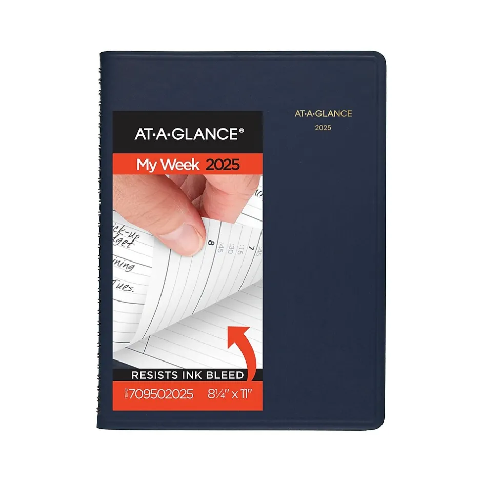 AT-A-GLANCE 2025 8.25" x 11" Weekly Appointment Book Planner, Faux Leather Cover, Navy (70-950-20-25) Clearance