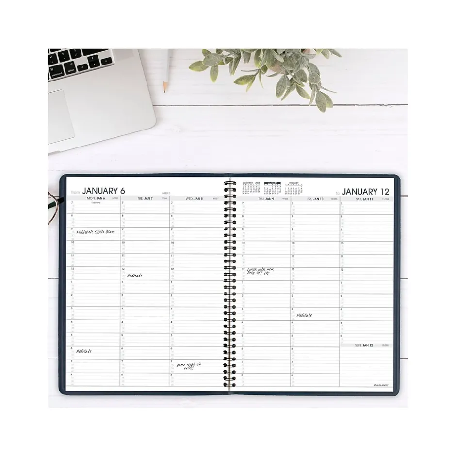 AT-A-GLANCE 2025 8.25" x 11" Weekly Appointment Book Planner, Faux Leather Cover, Navy (70-950-20-25) Clearance