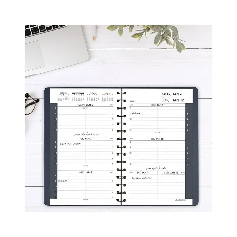 AT-A-GLANCE 2025 5" x 8" Weekly Appointment Book, Faux Leather Cover, Navy (70-075-20-25) Outlet