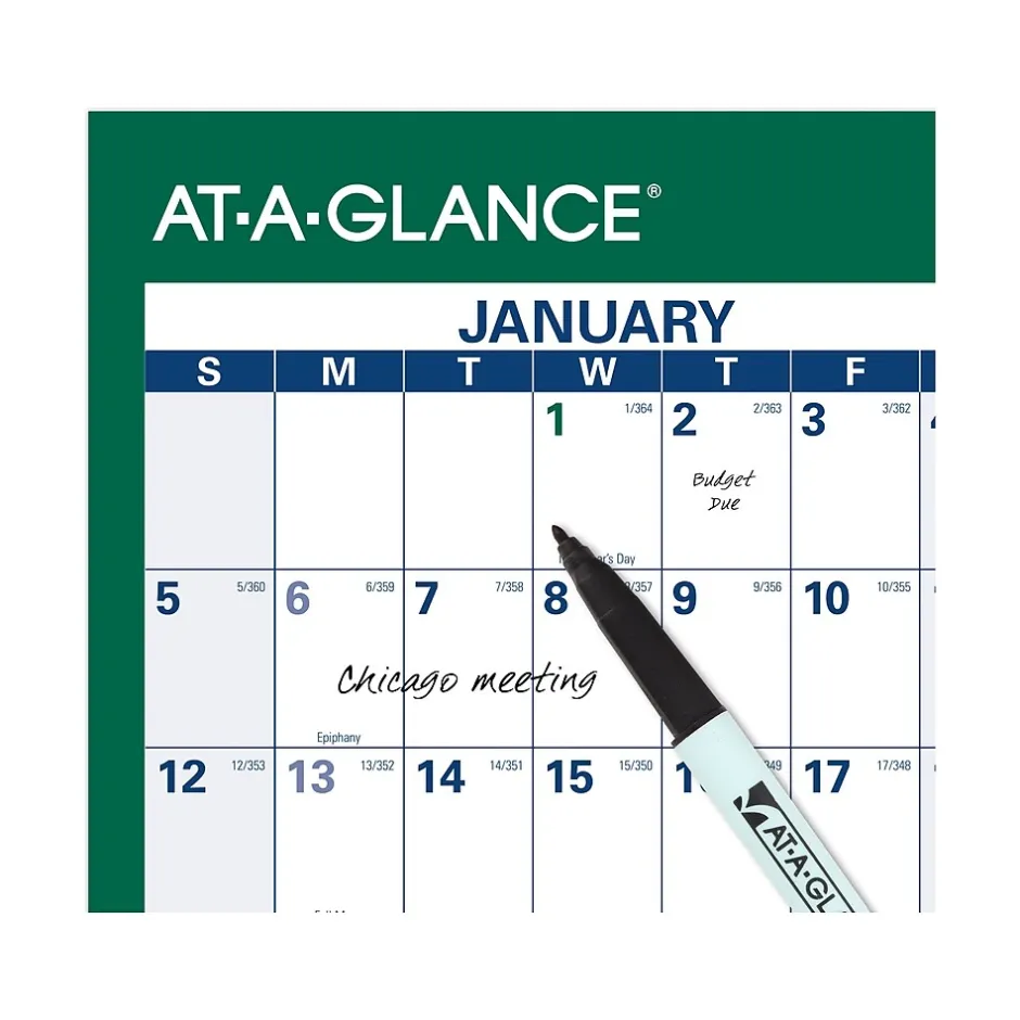 AT-A-GLANCE 2025 32" x 48" Yearly Dry Erase Wall Calendar, Reversible, White/Green (PM310-28-25) New