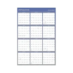 AT-A-GLANCE 2025 48" x 32" Yearly Dry Erase Wall Calendar, Reversible, White/Blue (A1152-25) Outlet