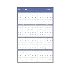 AT-A-GLANCE 2025 36" x 24" Yearly Wet-Erase Wall Calendar, Reversible, White/Blue (A1102-25)