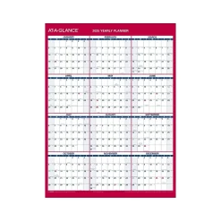 AT-A-GLANCE 2025 16" x 12" Yearly Wet-Erase Wall Calendar, Reversible, White/Red (PM330B-28-25) New