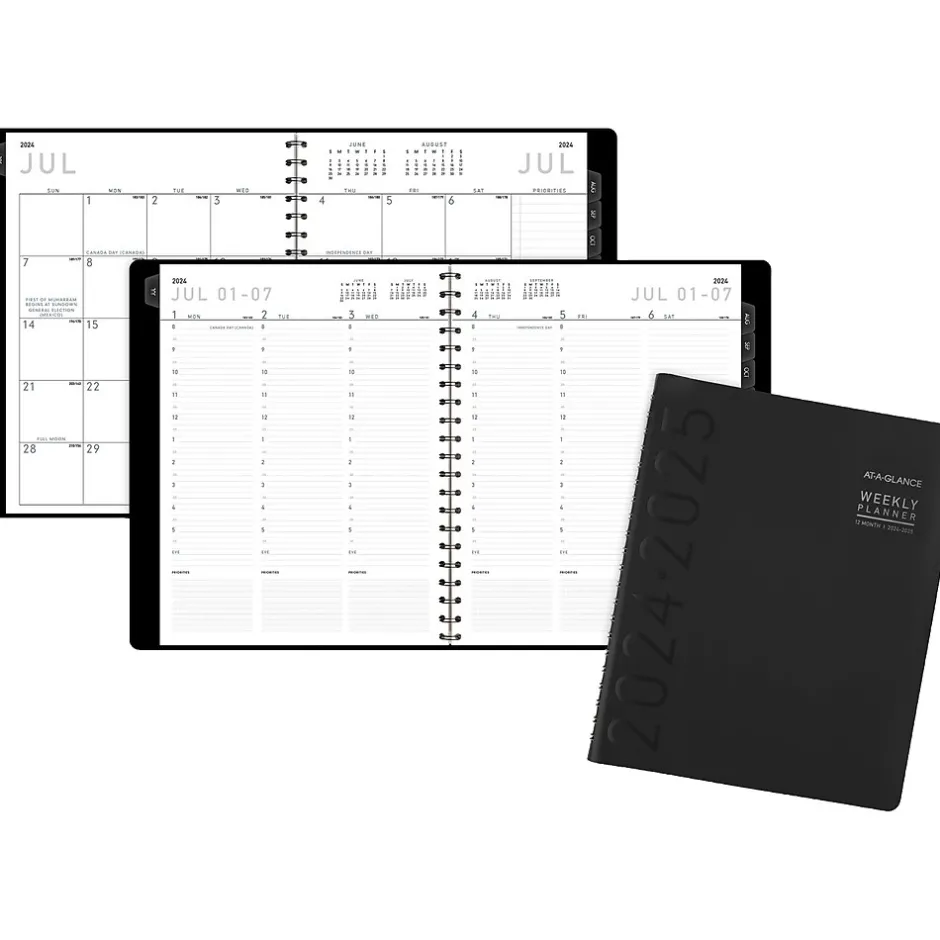 AT-A-GLANCE 2024-2025 Contemporary 8.25" x 11" Academic Weekly & Monthly Planner, Faux Leather Cover, Black (70-957X-05-25) Sale