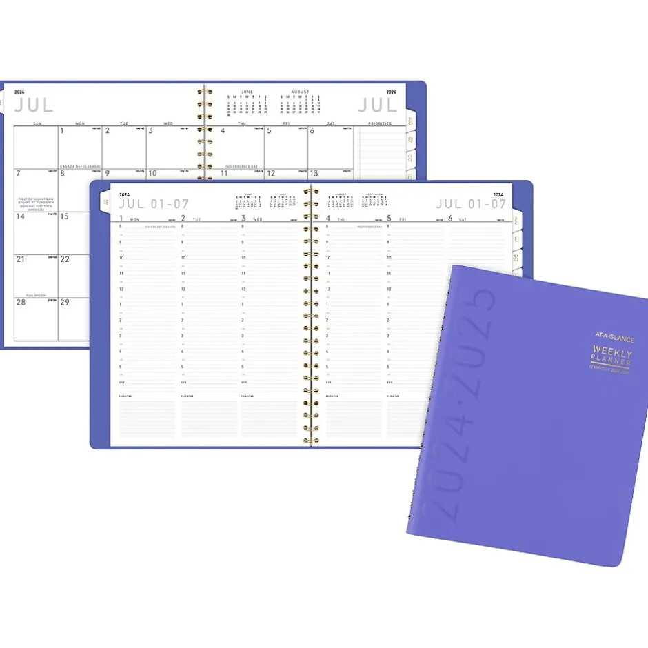 AT-A-GLANCE 2024-2025 Contemporary 8.25" x 11" Academic Weekly & Monthly Planner, Faux Leather Cover, Purple (70-957X-18-25) New
