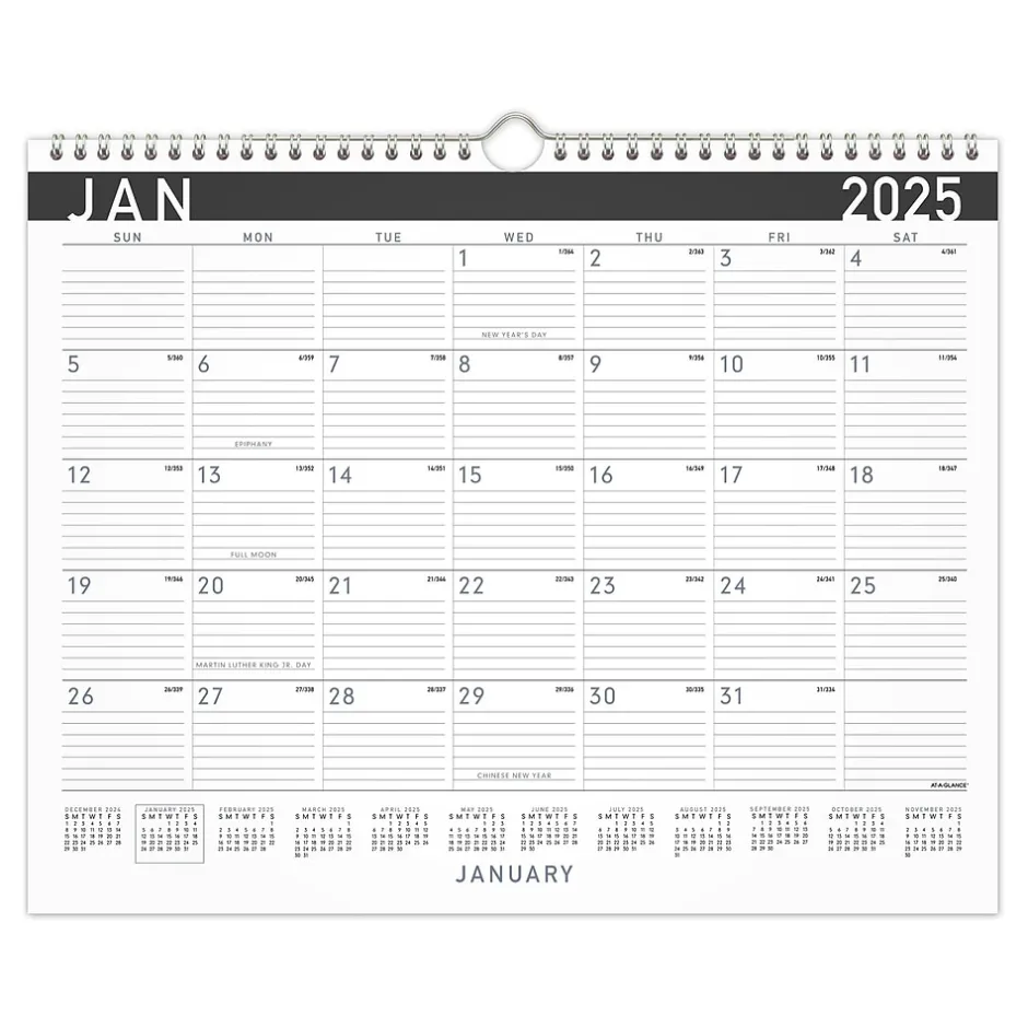 AT-A-GLANCE 2025 Contemporary 15" x 12" Monthly Wall Calendar, White/Black (PM8X-28-25) Online