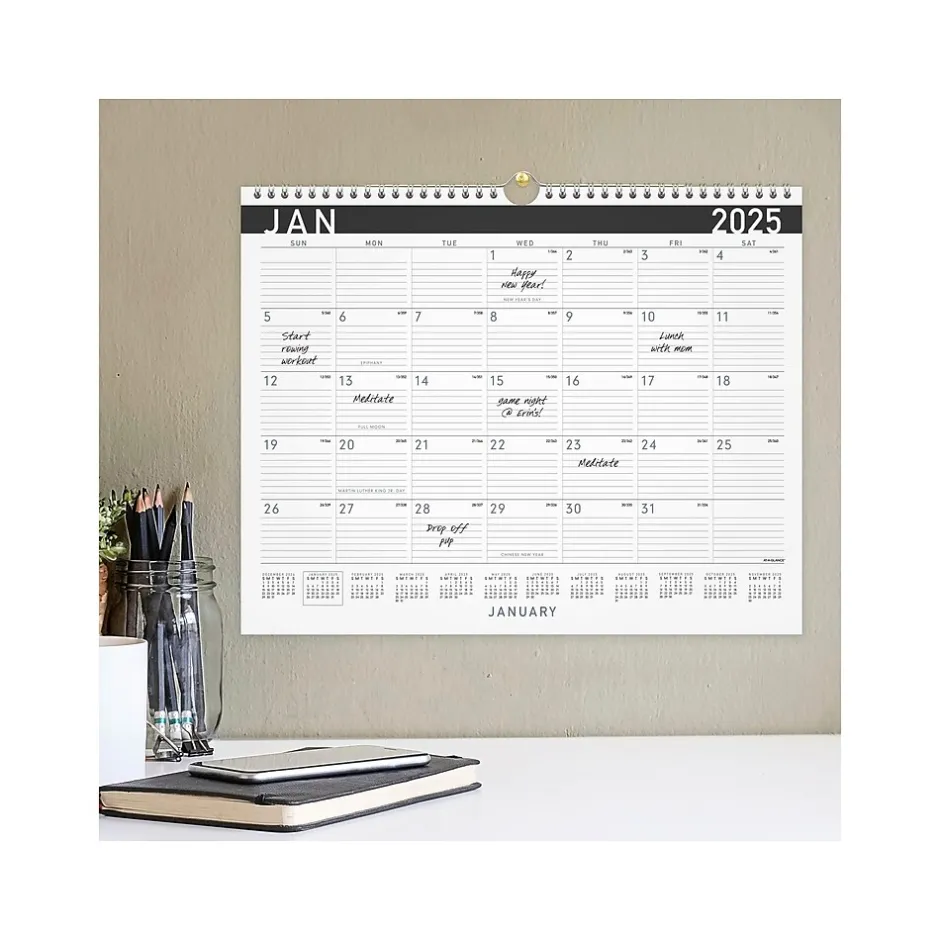 AT-A-GLANCE 2025 Contemporary 15" x 12" Monthly Wall Calendar, White/Black (PM8X-28-25) Online