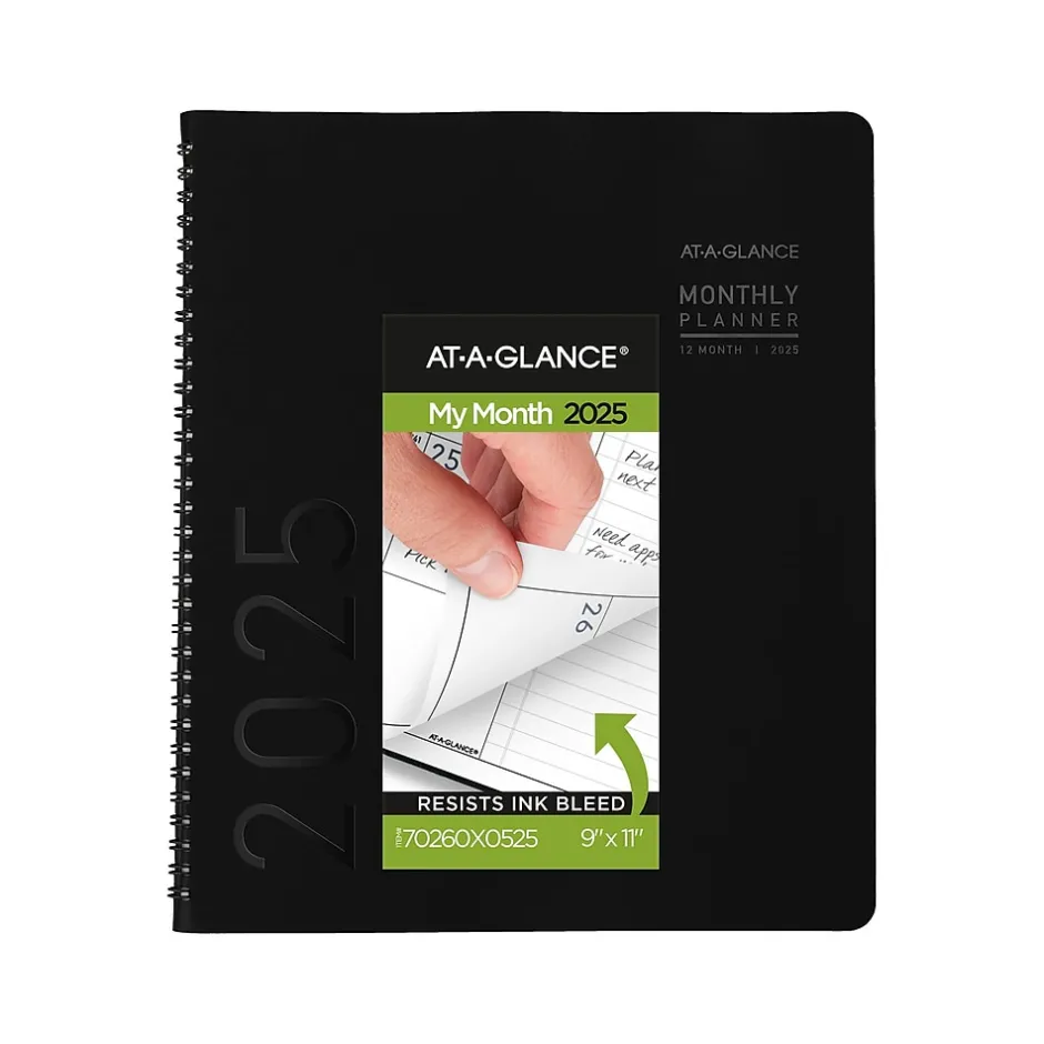 AT-A-GLANCE 2025 Contemporary 9" x 11" Monthly Planner, Faux Leather Cover, Black (70-260X-05-25) Clearance