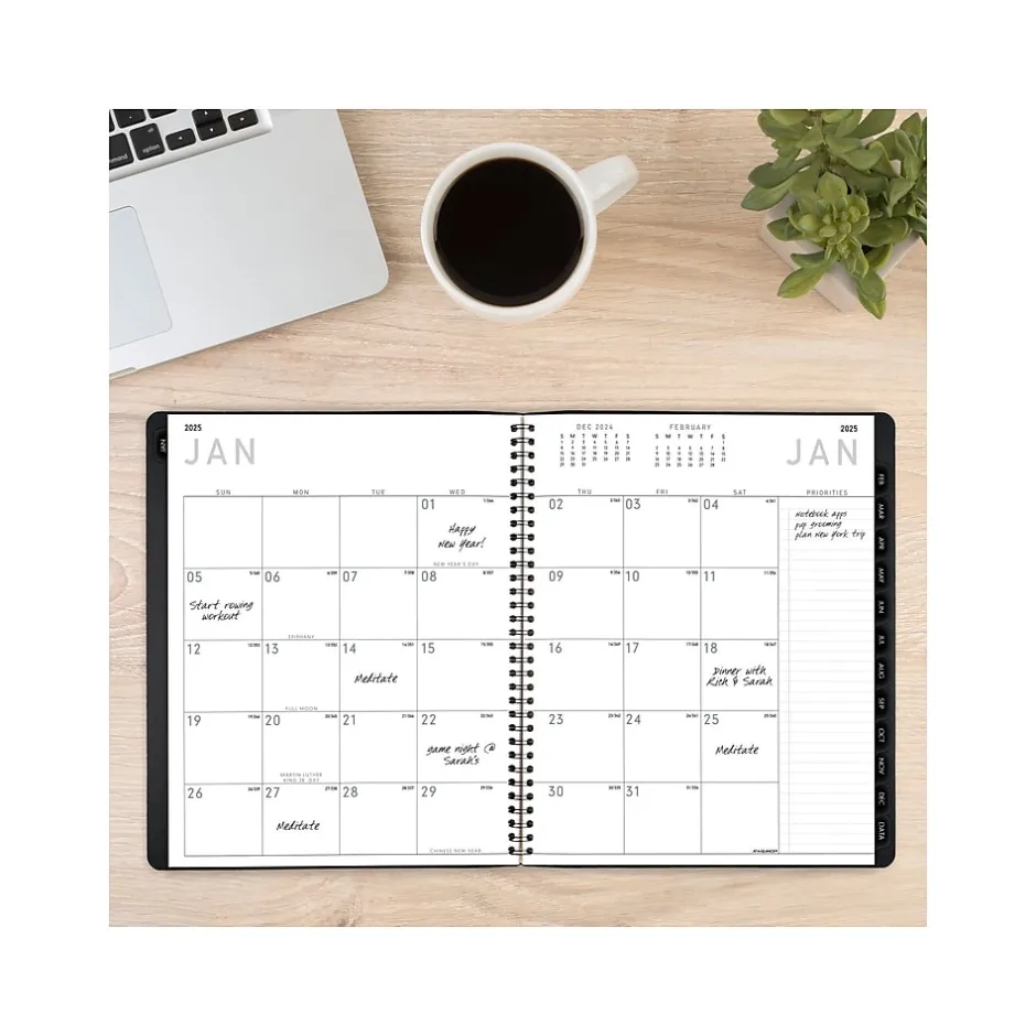 AT-A-GLANCE 2025 Contemporary 9" x 11" Monthly Planner, Faux Leather Cover, Black (70-260X-05-25) Clearance