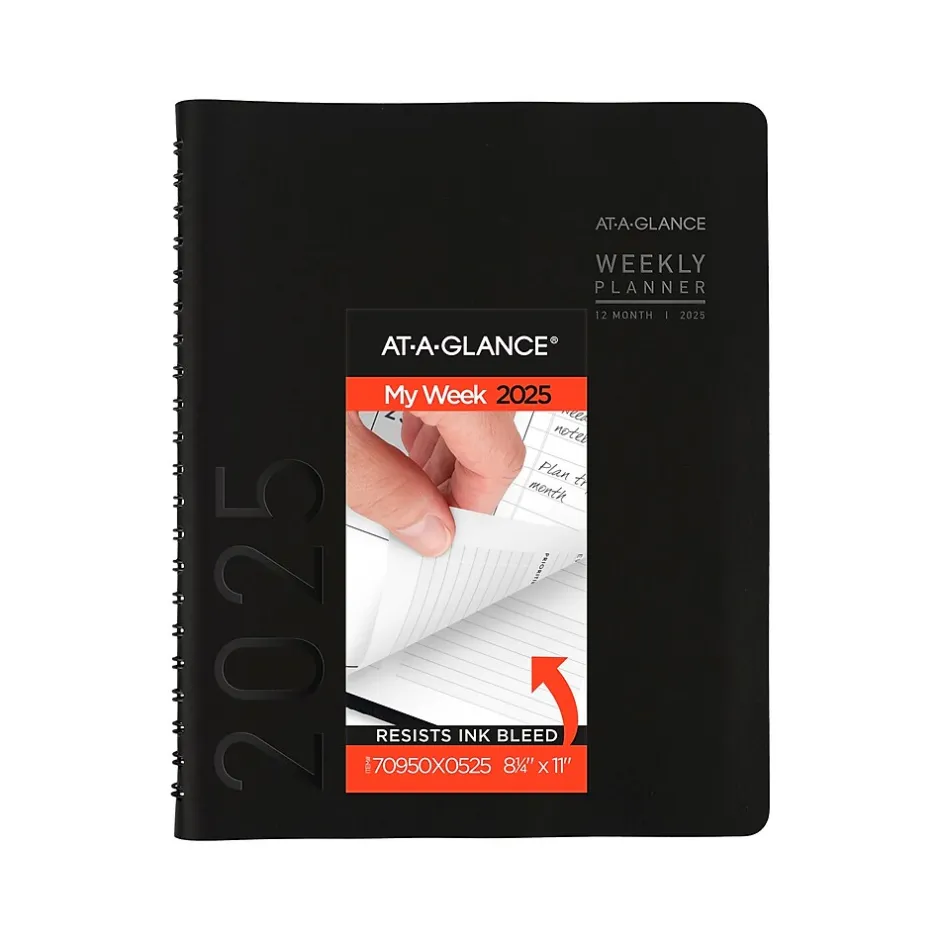AT-A-GLANCE 2025 Contemporary 8.25" x 11" Weekly & Monthly Planner, Faux Leather Cover, Black (70-950X-05-25) Sale