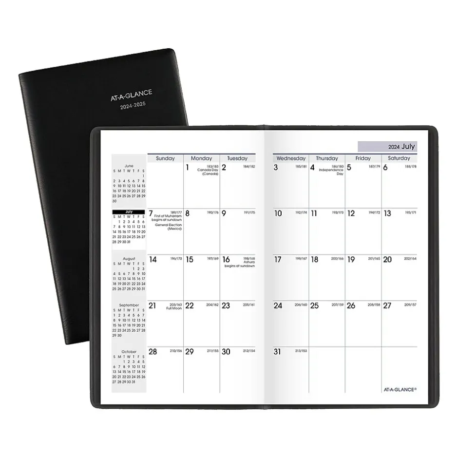 AT-A-GLANCE 2024-2025 DayMinder 3.5" x 6" Academic Monthly Planner, Faux Leather Cover, Black (AY53-00-25) Online