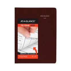 AT-A-GLANCE 2025 DayMinder 8" x 11" Weekly Appointment Book, Faux Leather Cover, Burgundy (G520-14-25) Online