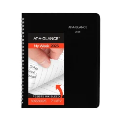 AT-A-GLANCE 2025 DayMinder 7" x 8.75" Weekly Planner, Faux Leather Cover, Black (G535-00-25) Hot