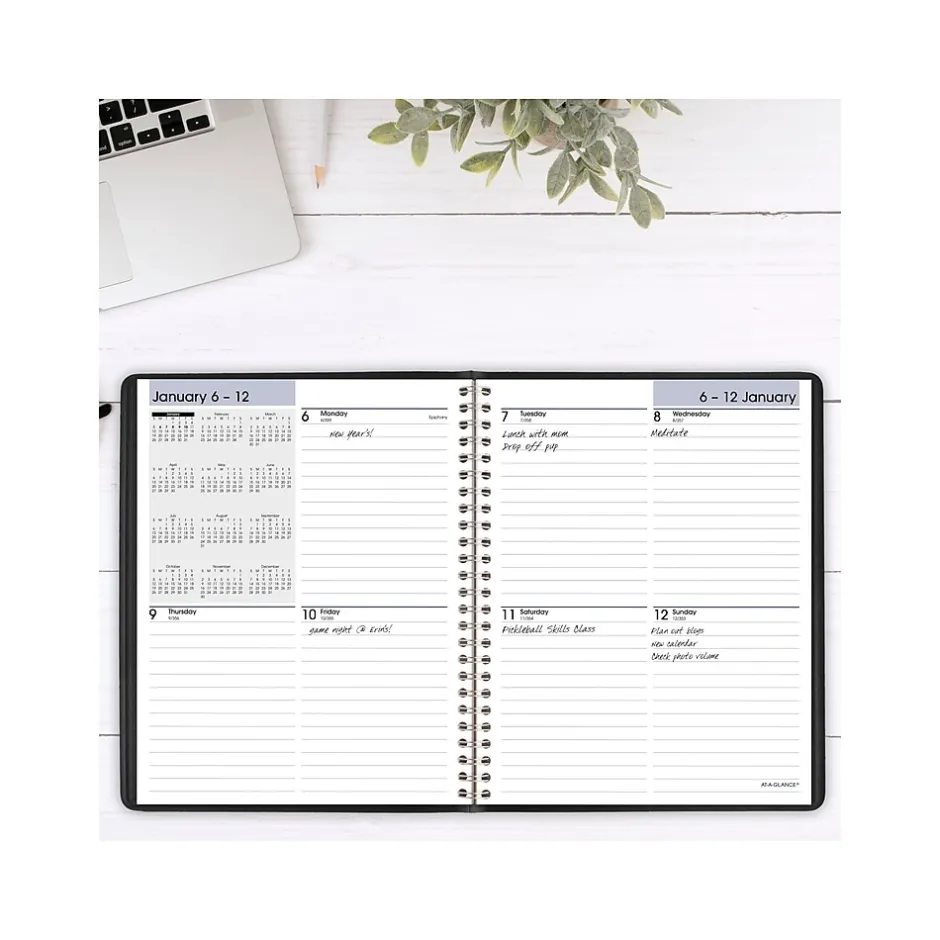 AT-A-GLANCE 2025 DayMinder 7" x 8.75" Weekly Planner, Faux Leather Cover, Black (G535-00-25) Hot
