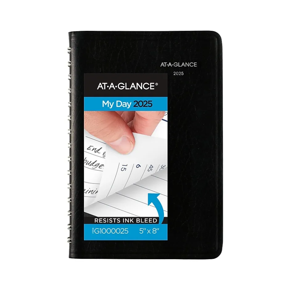 AT-A-GLANCE 2025 DayMinder 5" x 8" Daily Appointment Book, Faux Leather Cover, Black (G100-00-25) Best