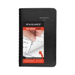 AT-A-GLANCE 2025 DayMinder 3.5" x 6" Weekly Appointment Book Planner, Faux Leather Cover, Black (G250-00-25) Discount