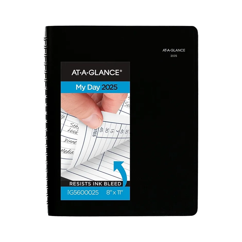 AT-A-GLANCE 2025 DayMinder 8" x 11" 4-Person Daily Appointment Book, Faux Leather Cover, Black (G560-00-25) Best