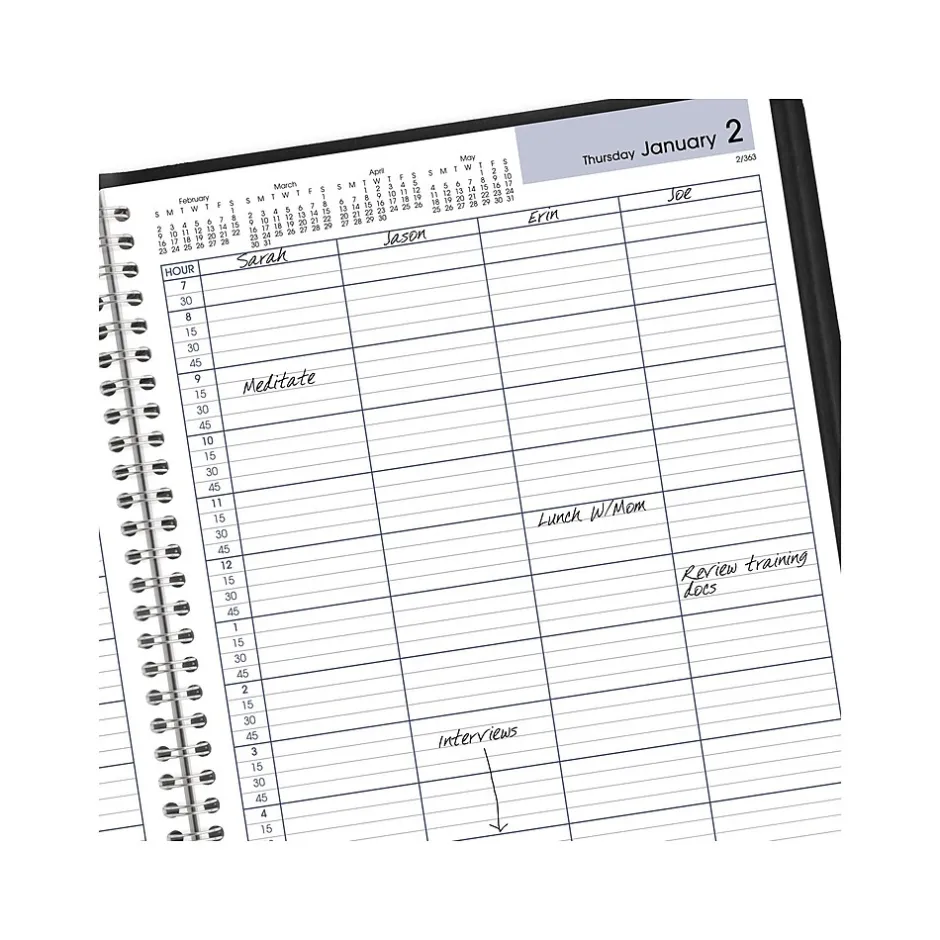 AT-A-GLANCE 2025 DayMinder 8" x 11" 4-Person Daily Appointment Book, Faux Leather Cover, Black (G560-00-25) Best