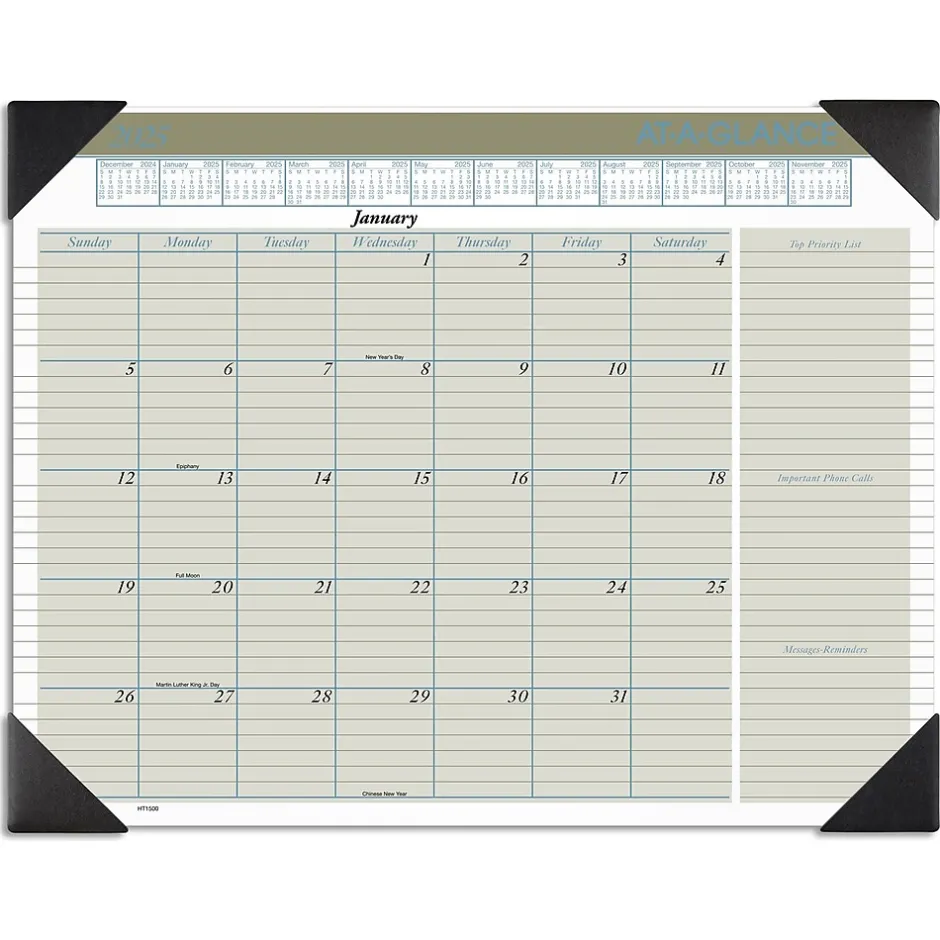 AT-A-GLANCE 2025 Executive 21.75" x 17" Monthly Desk Pad Calendar, Green/White (HT1500-25) New