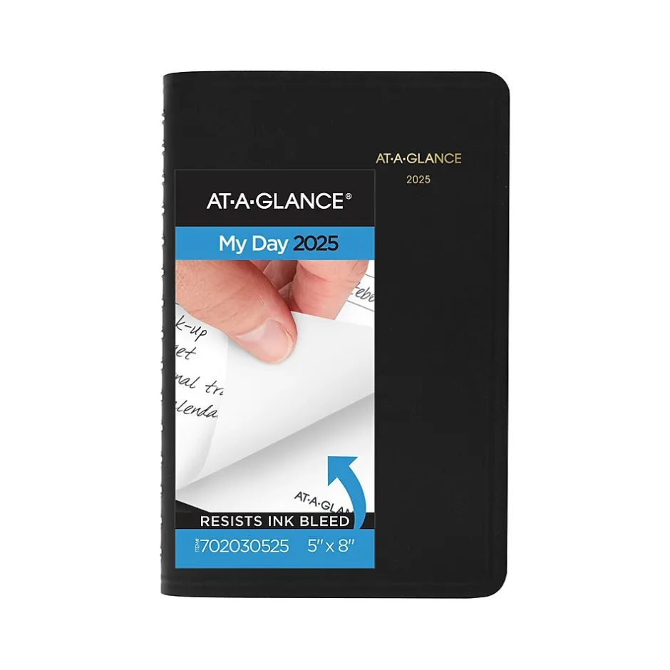 AT-A-GLANCE 2025 24-Hour 5" x 8" Daily Appointment Book Planner, Faux Leather Cover, Black (70-203-05-25) Online
