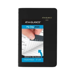 AT-A-GLANCE 2025 My Day 5" x 8" Daily Appointment Book, Faux Leather Cover Black (70-207-05-25) New