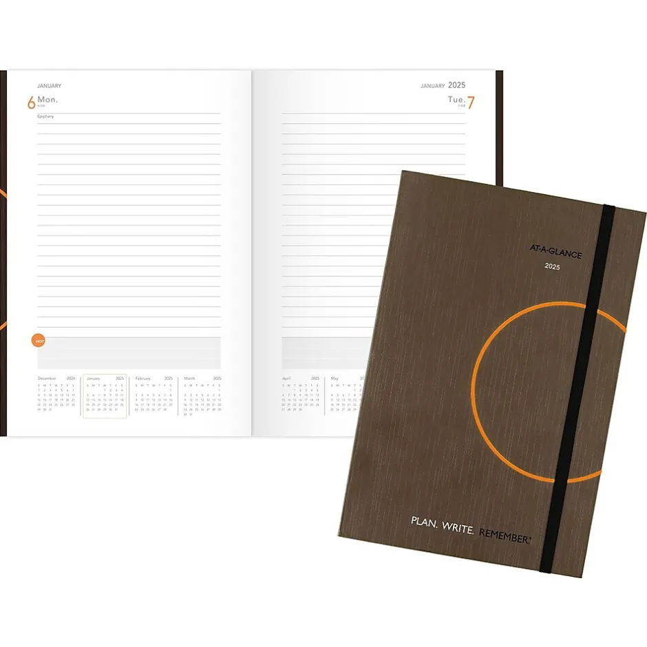 AT-A-GLANCE 2025 Plan. Write. Remember. 5" x 8.25" Daily Planner, Paperboard Cover, Brown/Orange (70-6201-30-25) Online