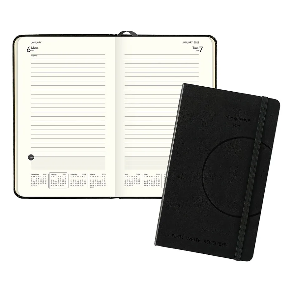 AT-A-GLANCE 2025 Plan. Write. Remember. 5" x 8.25" Daily Planner, Hardsided Cover, Black (70-6800-05-25) Online