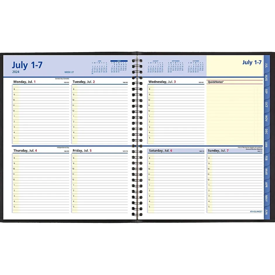 AT-A-GLANCE 2024-2025 QuickNotes 8" x 10" Academic Weekly & Monthly Planner, Faux Leather Cover, Black (76-11-05-25) Clearance