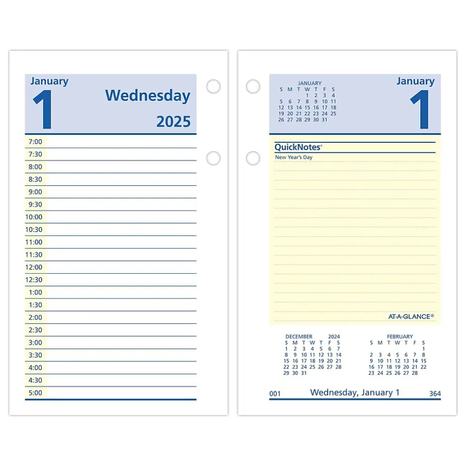 AT-A-GLANCE 2025 QuickNotes 6" x 3.5" Daily Calendar Refill, Multicolor (E517-50-25) New
