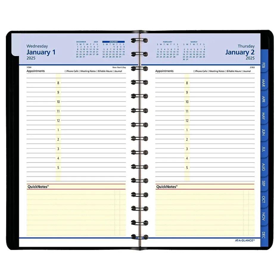 AT-A-GLANCE 2025 QuickNotes 5" x 8" Daily & Monthly Appointment Book, Faux Leather Cover, Black (76-04-05-25) Outlet