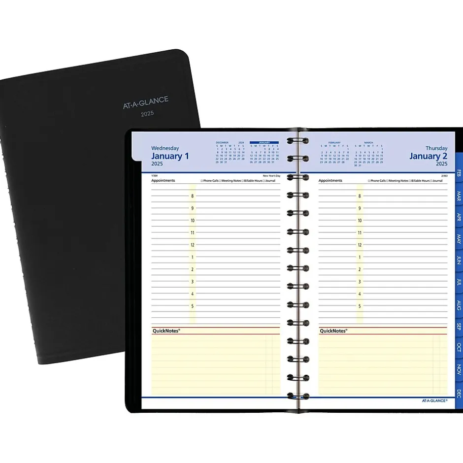 AT-A-GLANCE 2025 QuickNotes 5" x 8" Daily & Monthly Appointment Book, Faux Leather Cover, Black (76-04-05-25) Outlet