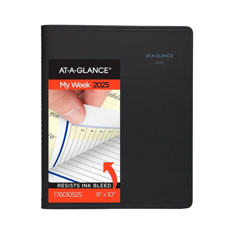 AT-A-GLANCE 2025 QuickNotes 8" x 10" Weekly & Monthly Appointment Book, Faux Leather Cover, Black (76-01-05-25) Discount