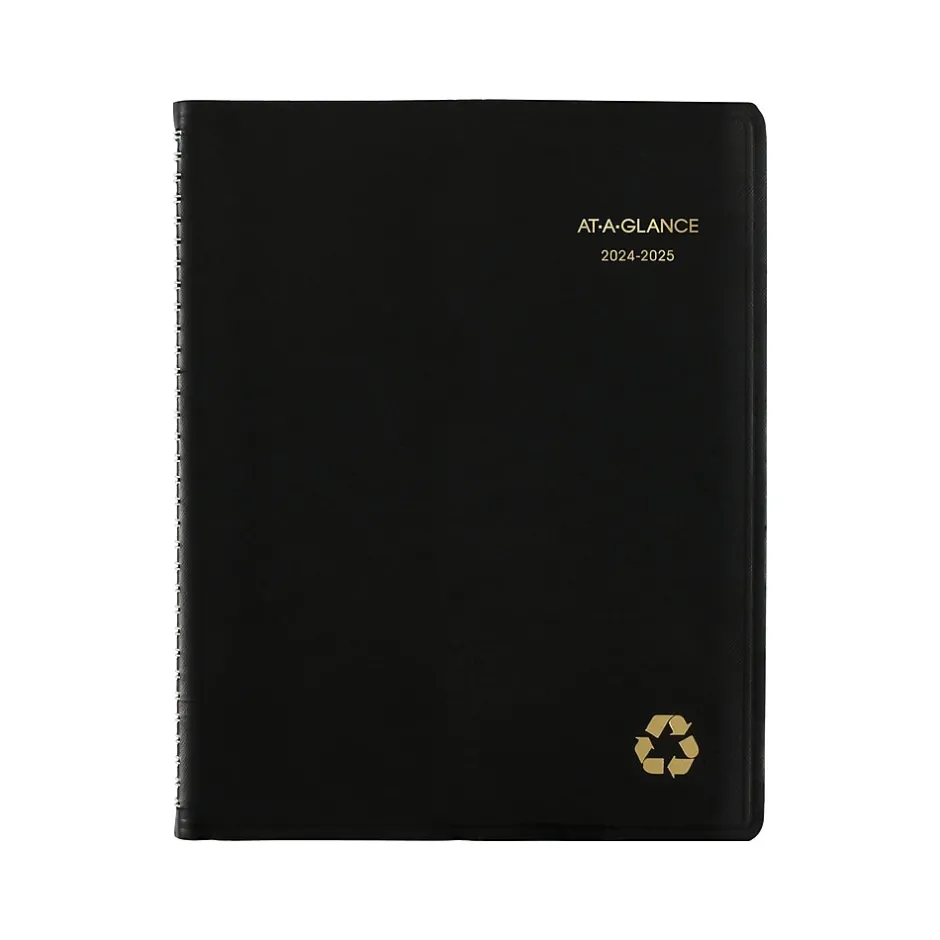 AT-A-GLANCE 2024-2025 Recycled 8.25" x 11" Academic Weekly & Monthly Appointment Book, Faux Leather Cover, Black Best