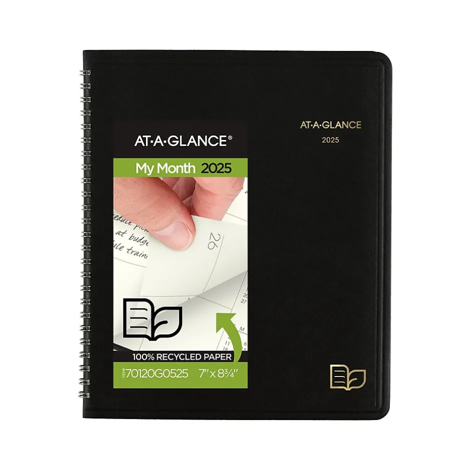 AT-A-GLANCE 2025 Recycled 7" x 8.75" Monthly Planner, Faux Leather Cover, Black (70-120G-05-25) Sale
